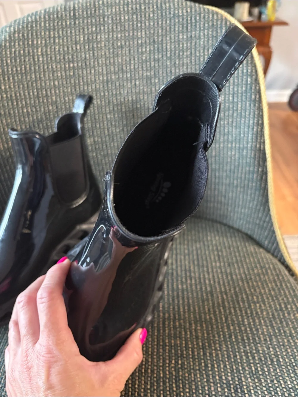 Women’s Spring Step  Black Chelsea Rain Boots with Honeycomb Sole